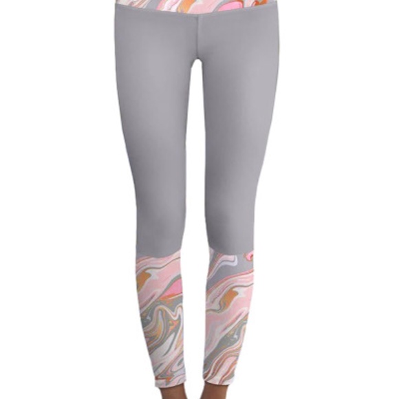 Pants - Gray and pink paisley printed legging yoga pants